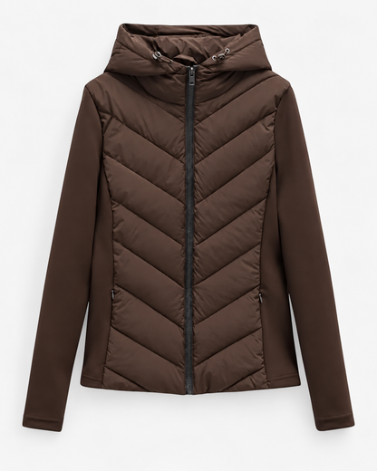 Women's Hooded Quilted Puffer Jacket with Chevron Padding, Zip Front 8
