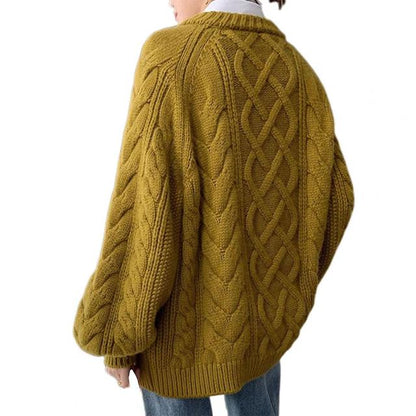 Gelbe Strickjacke Damen, Zopfmuster, Oversize, Herbstmode, gemütlich, warm, modisch