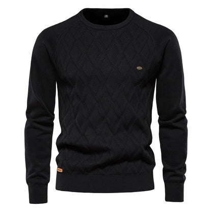Schwarzer Herrenpullover aus Baumwolle, langärmelig, Herbst/Winter, Rautenmuster.
