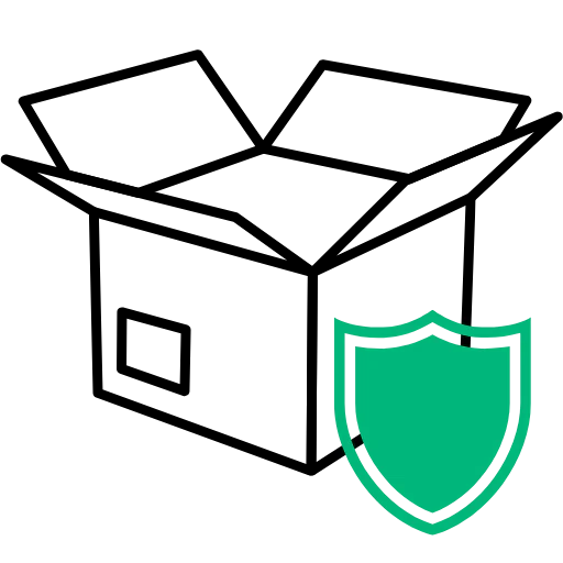 Sicherheitspaket Symbol mit grünem Schild, Schutz, Sicherheit, Webshop-Icon, Vektorillustration.