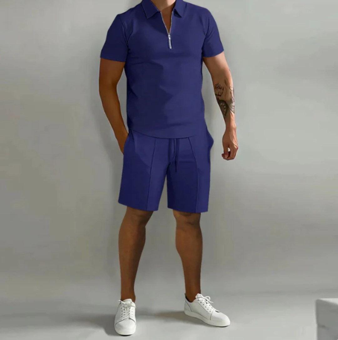 Herrsportset Polo med dragkedja och shorts för sommarstil - Dario