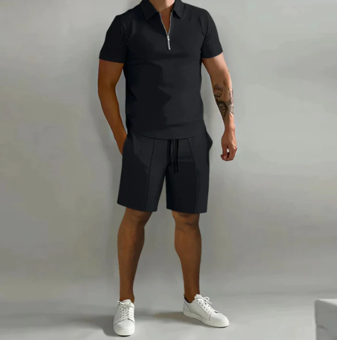 Herrsportset Polo med dragkedja och shorts för sommarstil - Dario