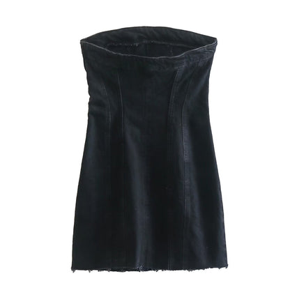 Schwarzes Denim-Korsett, ärmellos, modisch, Damenbekleidung, elegantes Design.