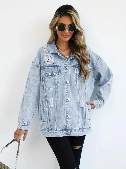 Vattentålig & Fodrad Oversized Dam Jeansjacka med Huva – Höstunderverk Talia