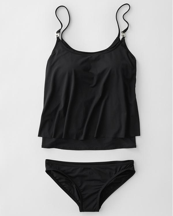Schwarzer Tankini-Set Damen, Spaghettiträger, Badeanzug, Bademode, Sommer, Strandmode.