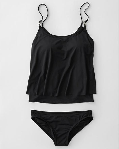 Schwarzer Tankini-Set Damen, Spaghettiträger, Badeanzug, Bademode, Sommer, Strandmode.
