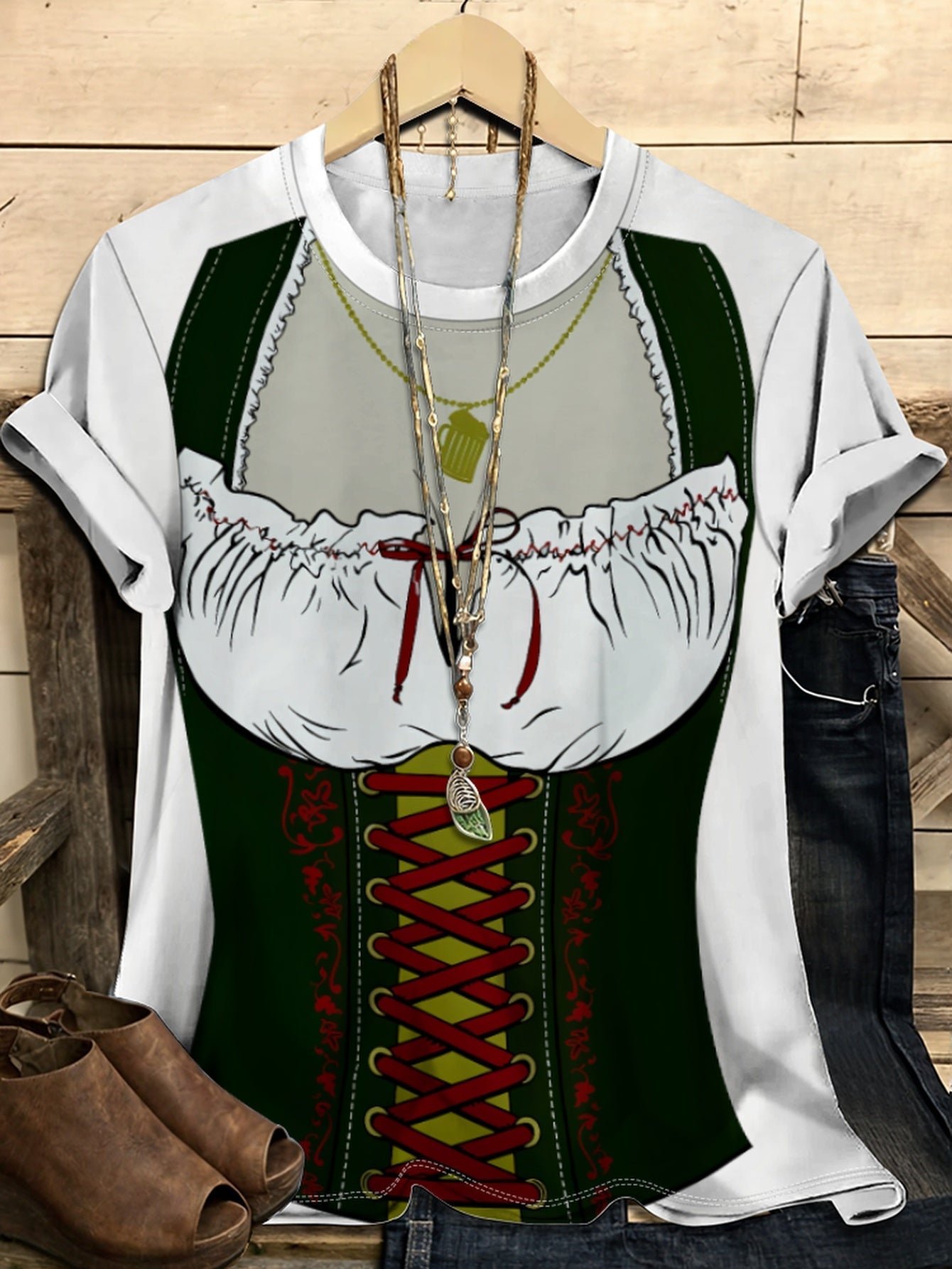 Damernas kortärmade t-shirt i dirndlstil – Anna Oktoberfest 2026