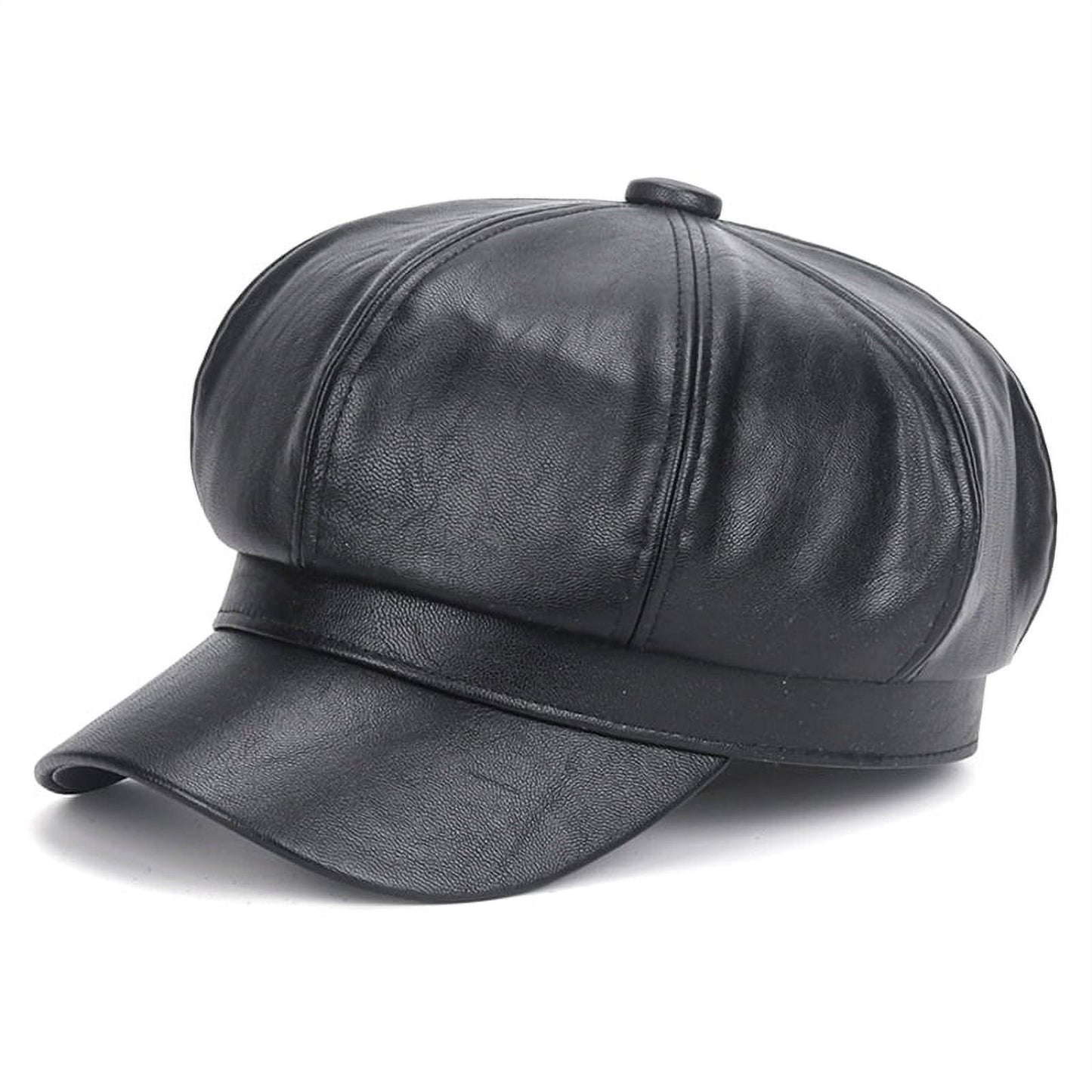 Schwarze Leder-Baker-Boy-Mütze, stilvoll, klassisch, modisches Accessoire für Herren und Damen.