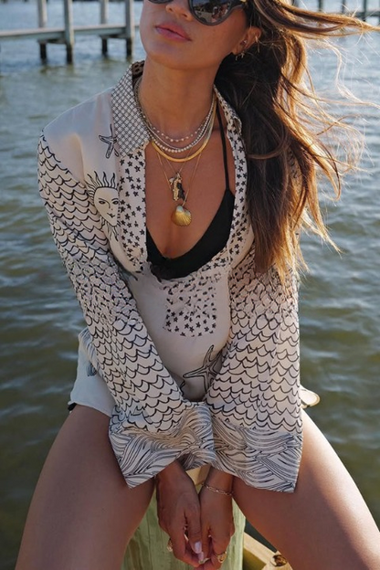 Satinerat sommarshorts-set med blus – Talia