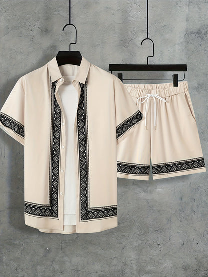 Boho sommarset för herrar, tvådelat: skjorta och shorts, avslappnat - Malik