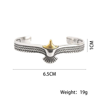 Silberner Adlerarmreif, 6.5cm, 19g, mit goldenen Akzenten, Unisex-Schmuck, modisch, elegant.