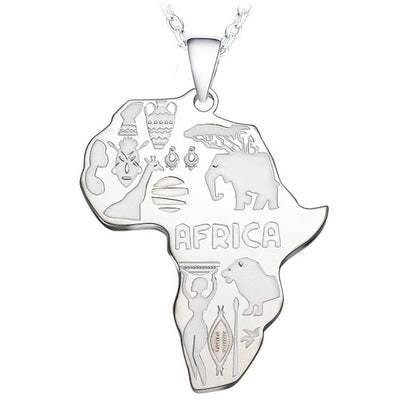 Silberne Afrika-Anhänger Halskette mit Tiermotiven und Gravuren, modisches Schmuckstück.