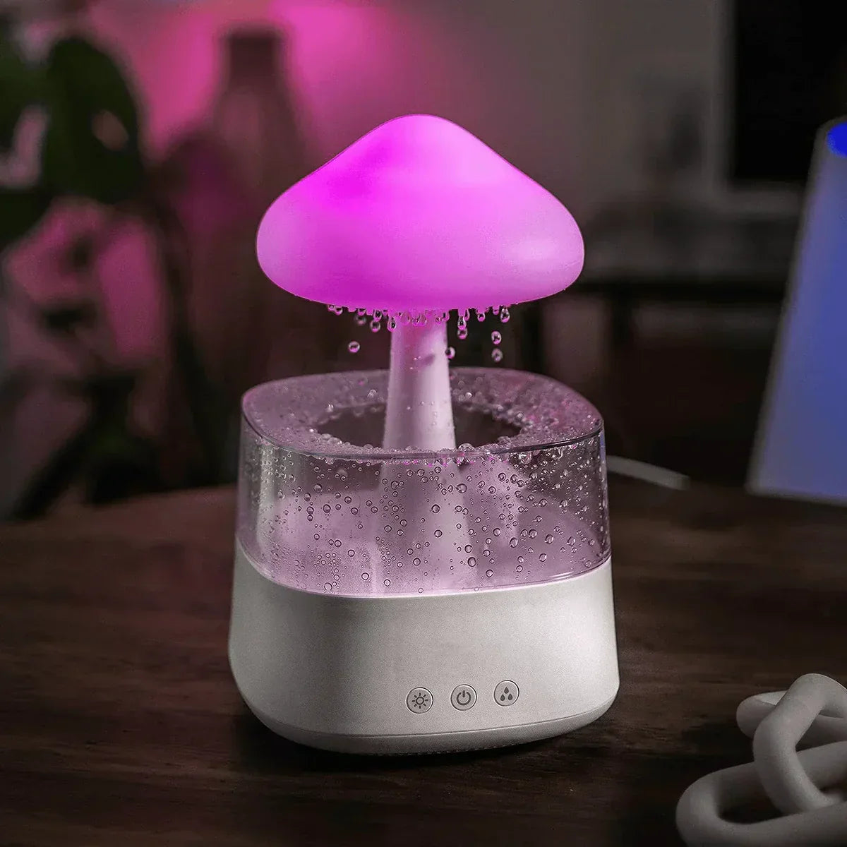 Luftbefeuchter Pilzform LED-Licht, rosa, USB-betrieben, modernes Design, Tischdekoration.