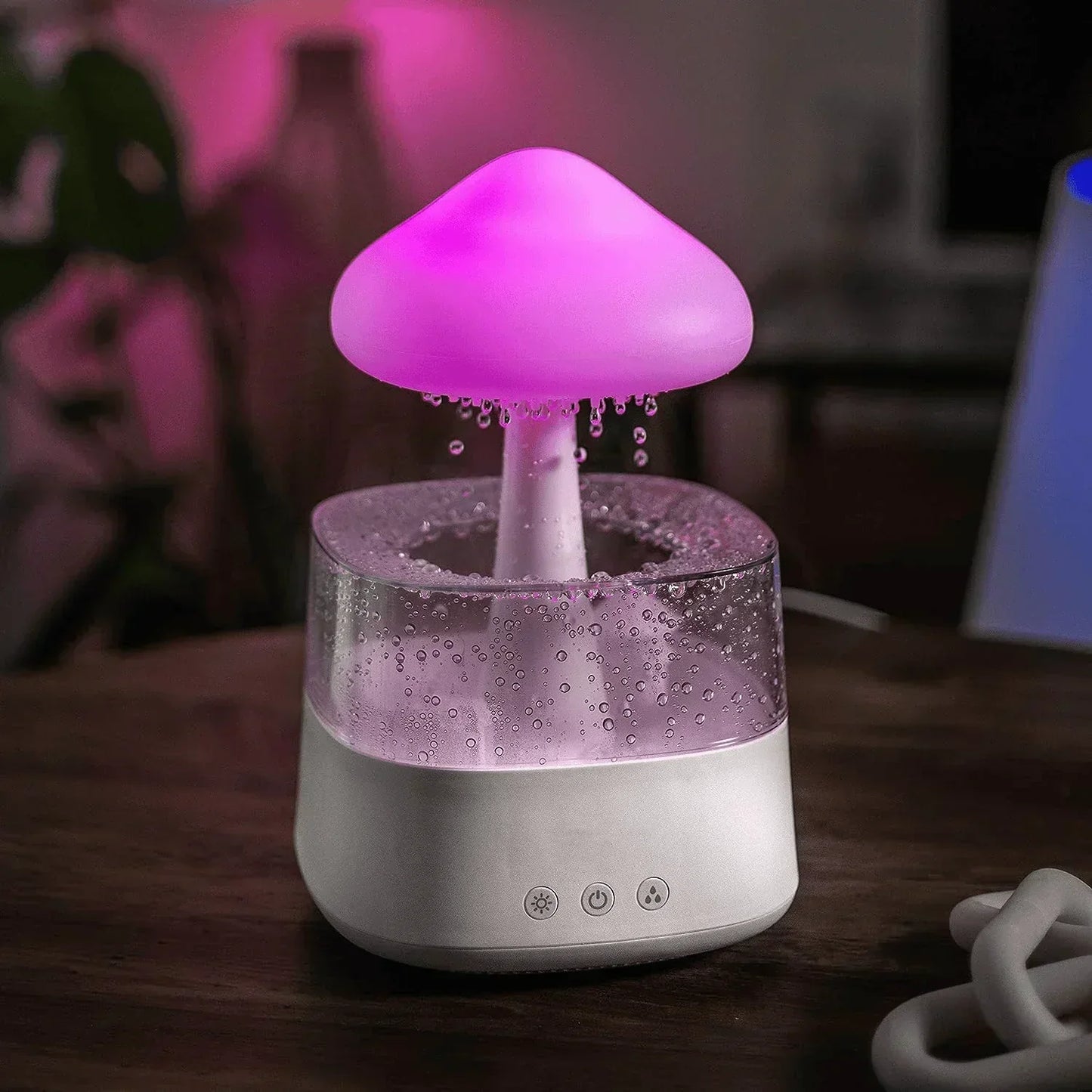 Luftbefeuchter Pilzform LED-Licht, rosa, USB-betrieben, modernes Design, Tischdekoration.