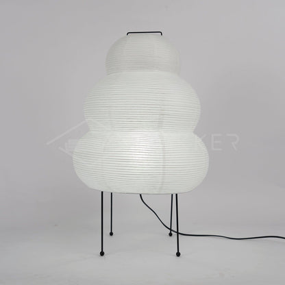 Weiße Akari 24N Tischlampe aus Papier, modernes Design, schwarzer Metallrahmen, Innenbeleuchtung.