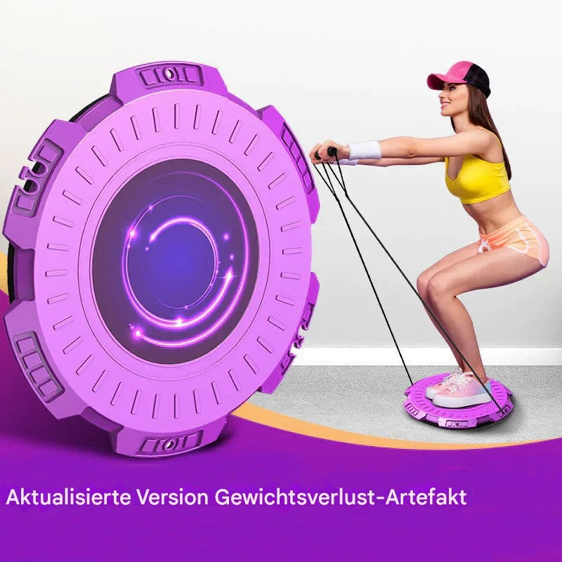Lila Fitnessgerät für Gewichtsverlust, Frau trainiert, Heimtraining, aktualisierte Version.
