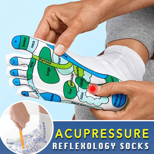 Akupressur-Reflexzonen-Socken, weiß, mit farbigen Zonen, für Fußmassage und Entspannung.