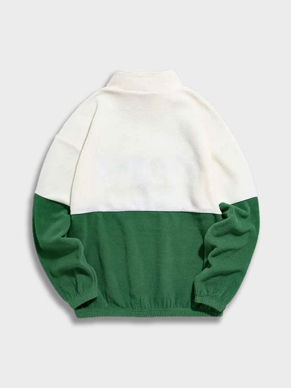 Grün-weiße Fleecejacke, Alaska Polar Zip, Rückansicht, warm, modisch, Unisex, Winterbekleidung.