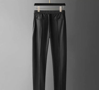 Schwarze Herren-Luxus-Hose, elegant, aus Lederimitat, modisch, für formelle Anlässe.