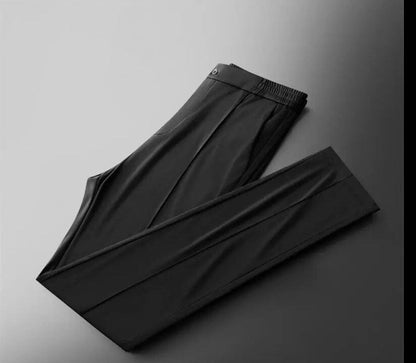 Schwarze Herrenhose, elegant, luxuriös, aus hochwertigem Material, für formelle Anlässe.