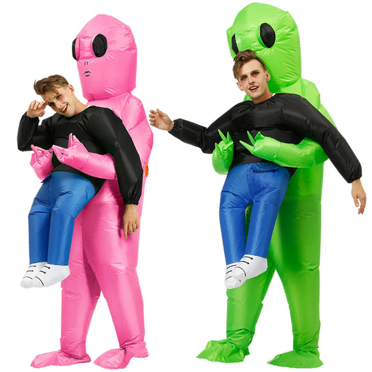 Aufblasbares Alien-Kostüm für Kinder und Erwachsene, rosa und grün, lustiges Party-Outfit.