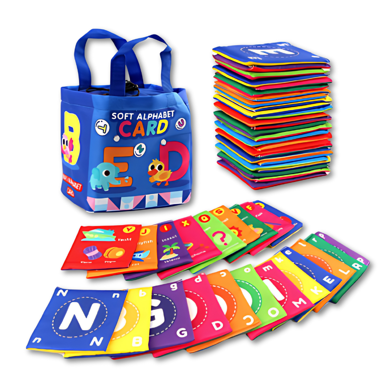 Bunte weiche Alphabetkarten für Kinder, Lernspielzeug, Stoffbuchstaben, mit Tragetasche.