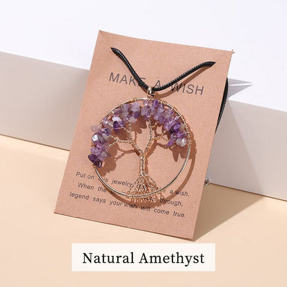 Amethyst-Anhänger Baum des Lebens, lila Kristall, handgefertigt, Schmuck, Geschenkidee.
