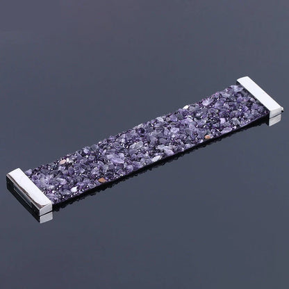 Lila Amethyst-Armband, rechteckig, Edelstahl, elegantes Design, Schmuck für Damen.