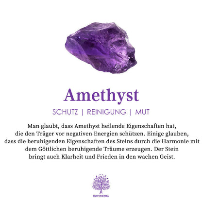 Amethyst Edelstein lila, Heilstein, Schutz, Reinigung, Mut, spirituelle Energie, Klarheit.