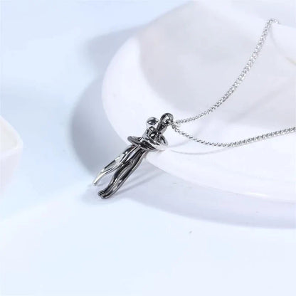 Silberne Edelstahl-Kette mit Umarmung-Anhänger, modischer Schmuck für Paare, Valentinstag.