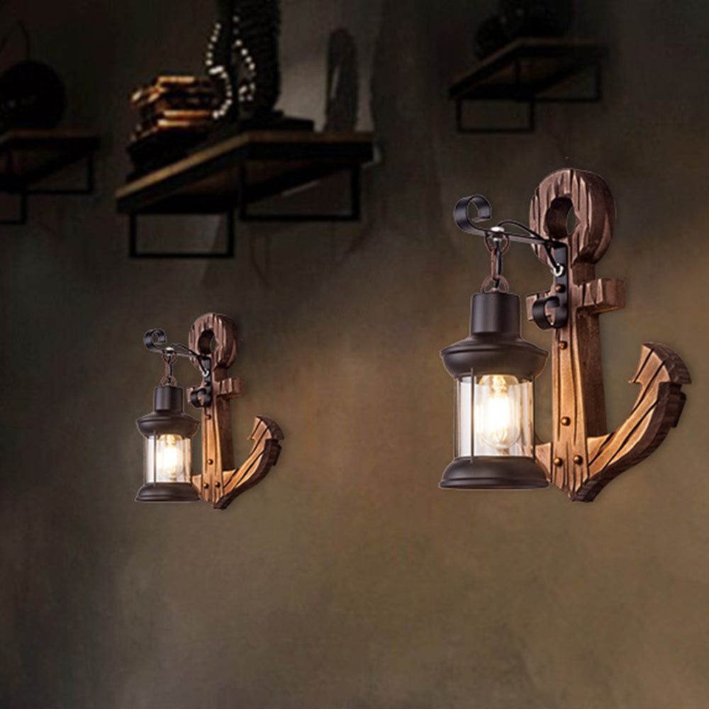 Holzanker LED-Lampe, maritimes Design, Wanddekoration, warmes Licht, Vintage-Stil.
