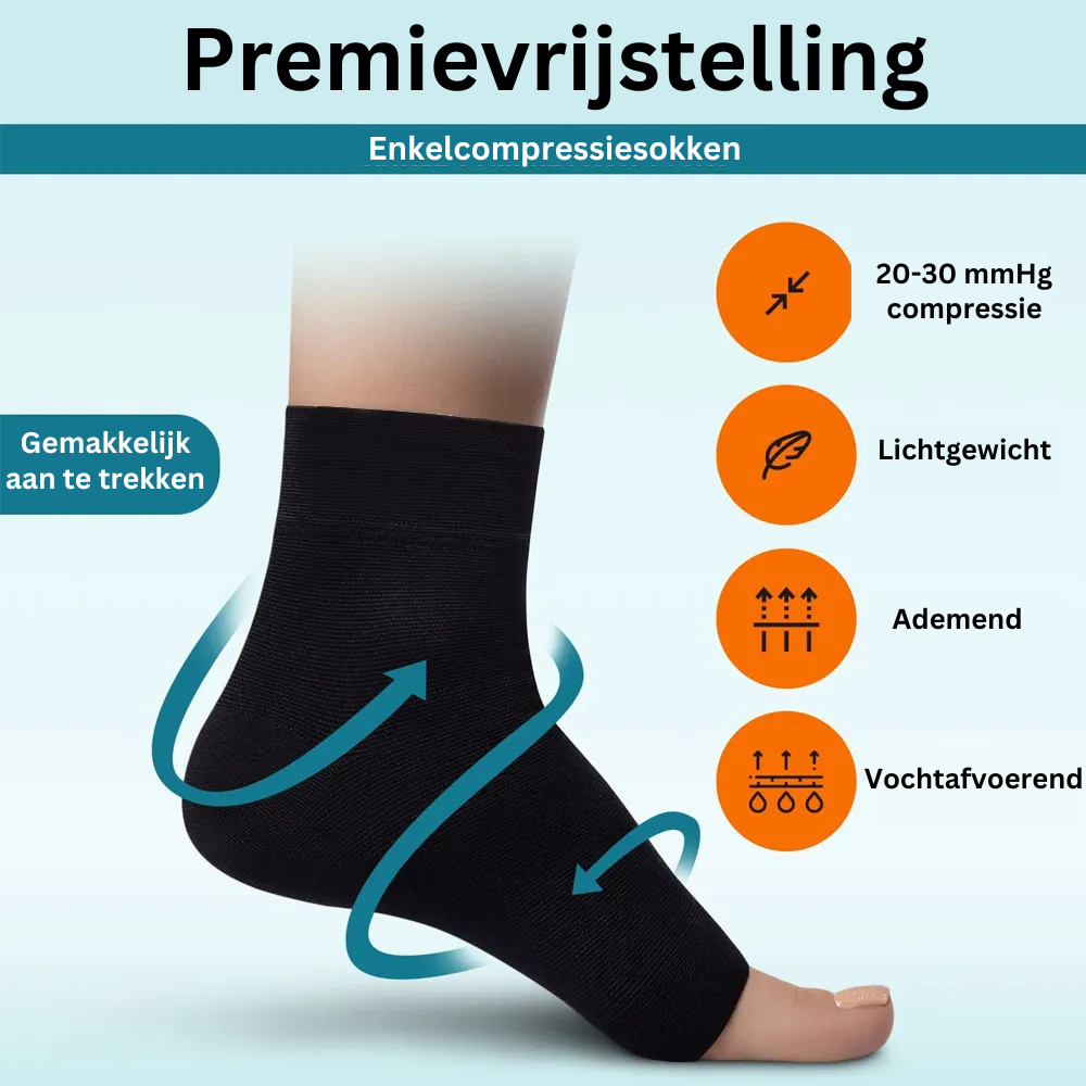 Schwarze Kompressionssocke für Knöchel, atmungsaktiv, 20-30 mmHg, leicht, feuchtigkeitsableitend.