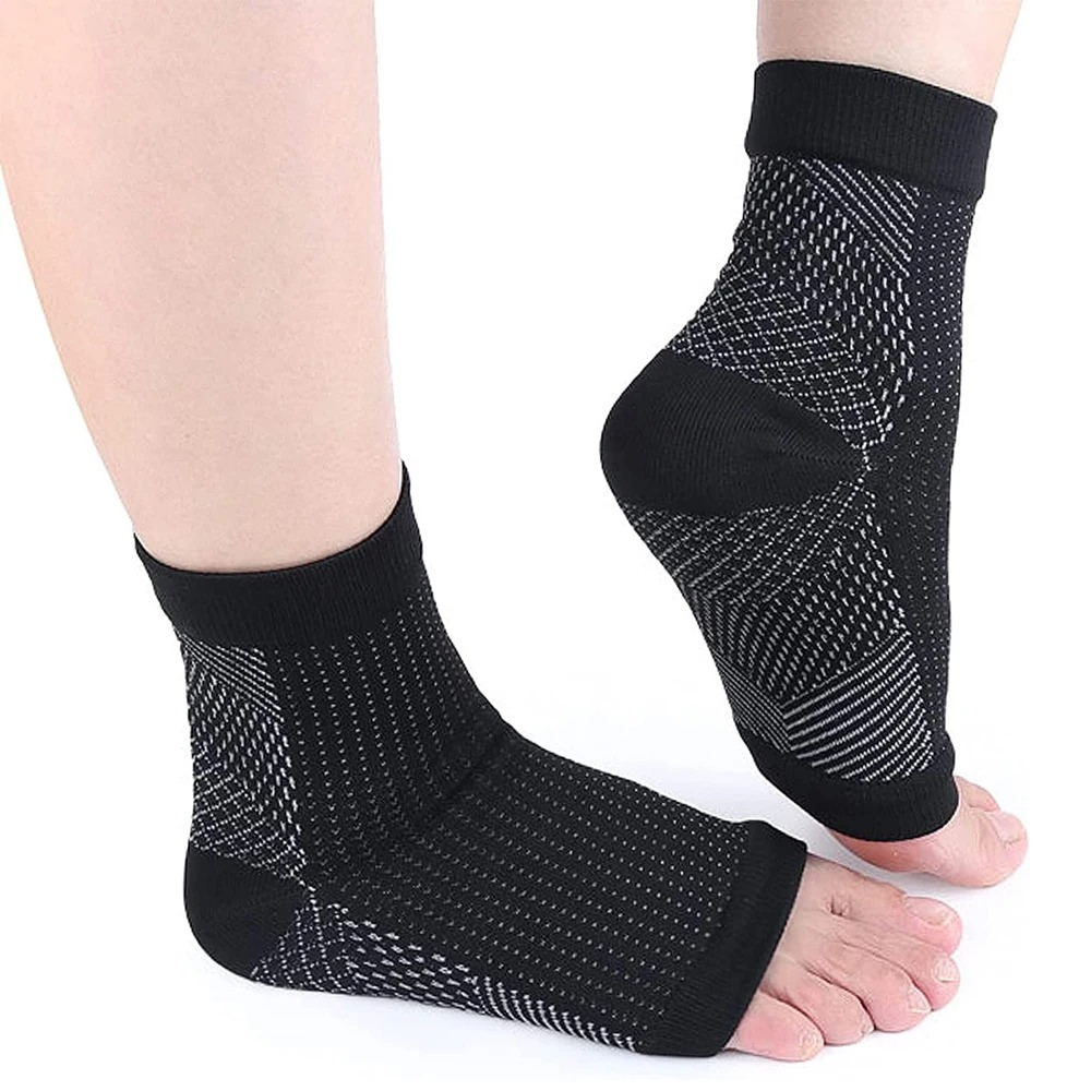Schwarze Kompressionssocken für Knöchel, atmungsaktiv, elastisch, Sport, Unisex.