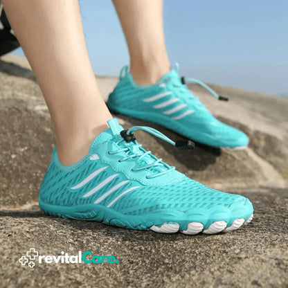 Türkise Barfußschuhe für Damen, atmungsaktiv, ideal für Outdoor-Aktivitäten.