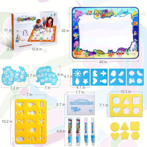 Aqua Magic Malset für Kinder, wasserbasierte Malmatte mit Schablonen, Stiften, Lernspielzeug.