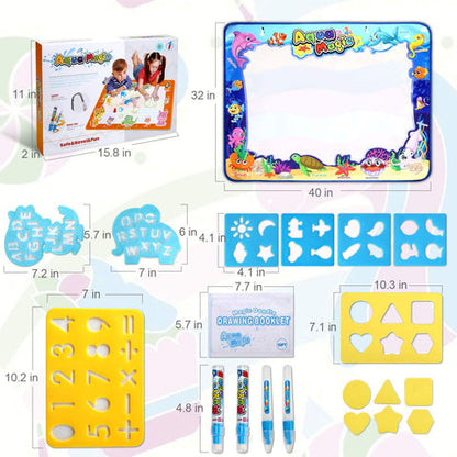 Aqua Magic Malset für Kinder, wasserbasierte Malmatte mit Schablonen, Stiften, Lernspielzeug.