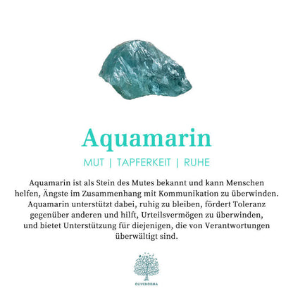 Aquamarin Edelstein, blau-grün, Mut und Ruhe fördernd, Heilstein, spirituelle Bedeutung.