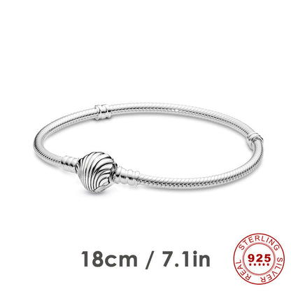Pandora Armband mit Ariel Muschel-Anhänger, 925 Sterling Silber, 18 cm, Disney Die kleine Meerjungfrau.