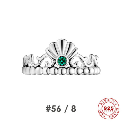 Silberring mit grünem Edelstein, Muschel-Design, inspiriert von Arielle, die Meerjungfrau.