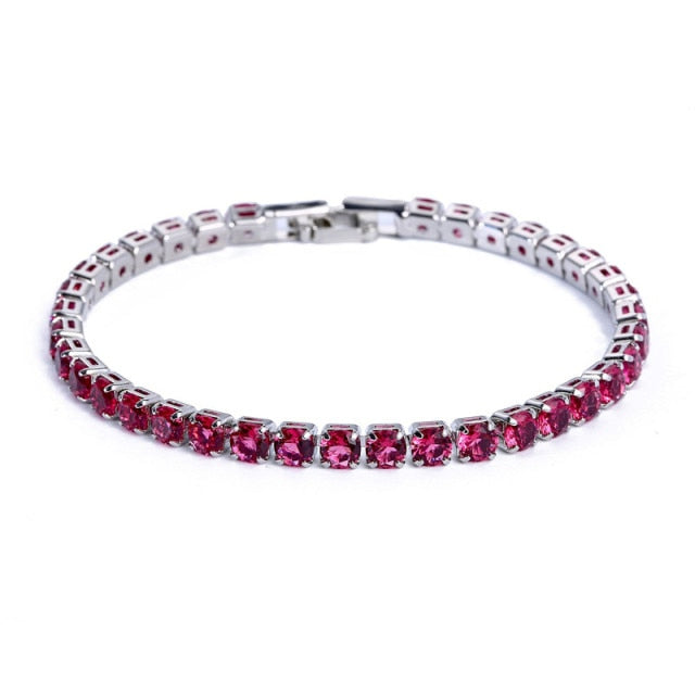 Silbernes Tennisarmband mit rosa Kristallen, eleganter Schmuck, Damenaccessoire, Geschenkidee.