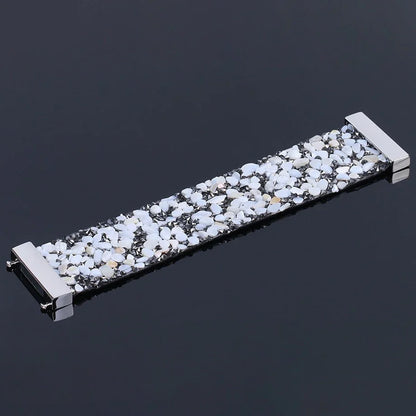 Armband aus Edelstahl mit weißen und schwarzen Steinen, elegantes Design, Schmuck für Damen.