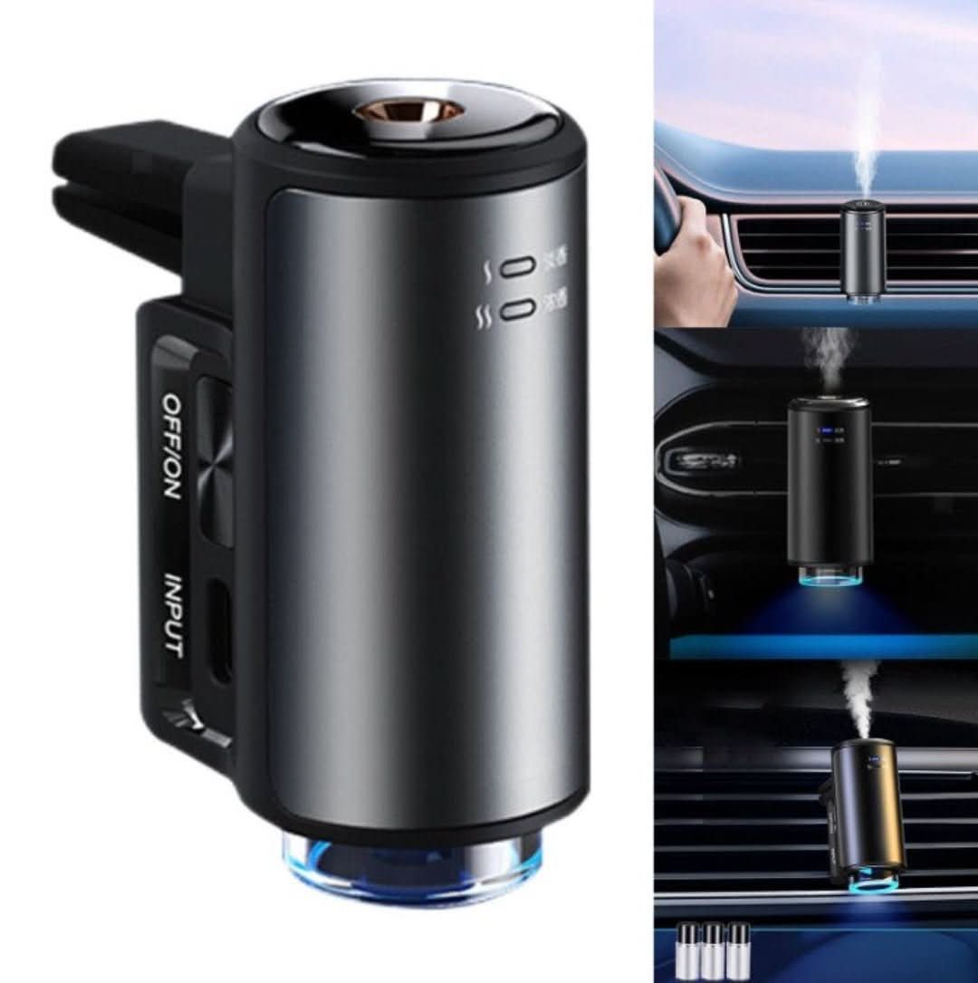 Schwarzer Auto-Aromadiffusor, USB-betrieben, für Aromatherapie, Luftreinigung, kompakt.