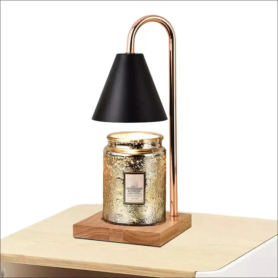 Schwarze Aromatherapie-Kerzenwärmer-Tischlampe, dekoratives Stück, Holzsockel.