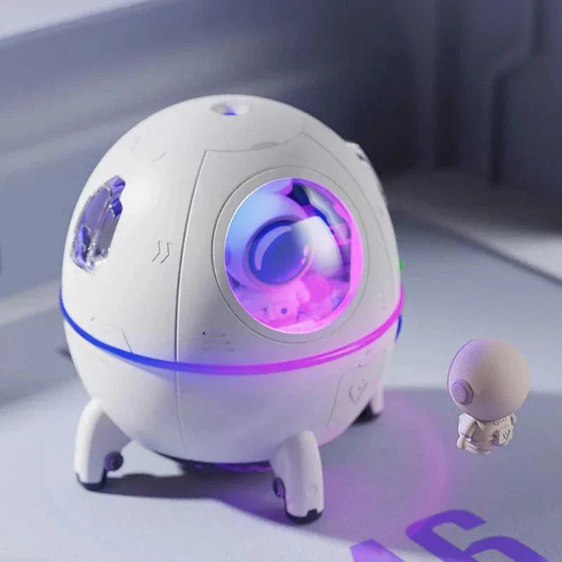 Weißer Astronaut Luftbefeuchter, kugelförmig, LED-Licht, modernes Design, Raumdekoration.