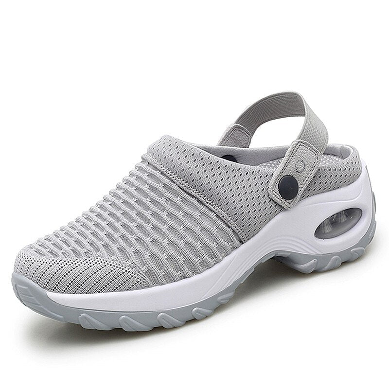 Damen-Sandale aus atmungsaktivem Mesh, grau, Plattform, Sommer, bequem, lässig, Strand.