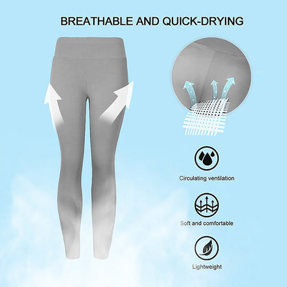 Graue atmungsaktive, schnell trocknende Leggings mit Belüftung und Komforteigenschaften.