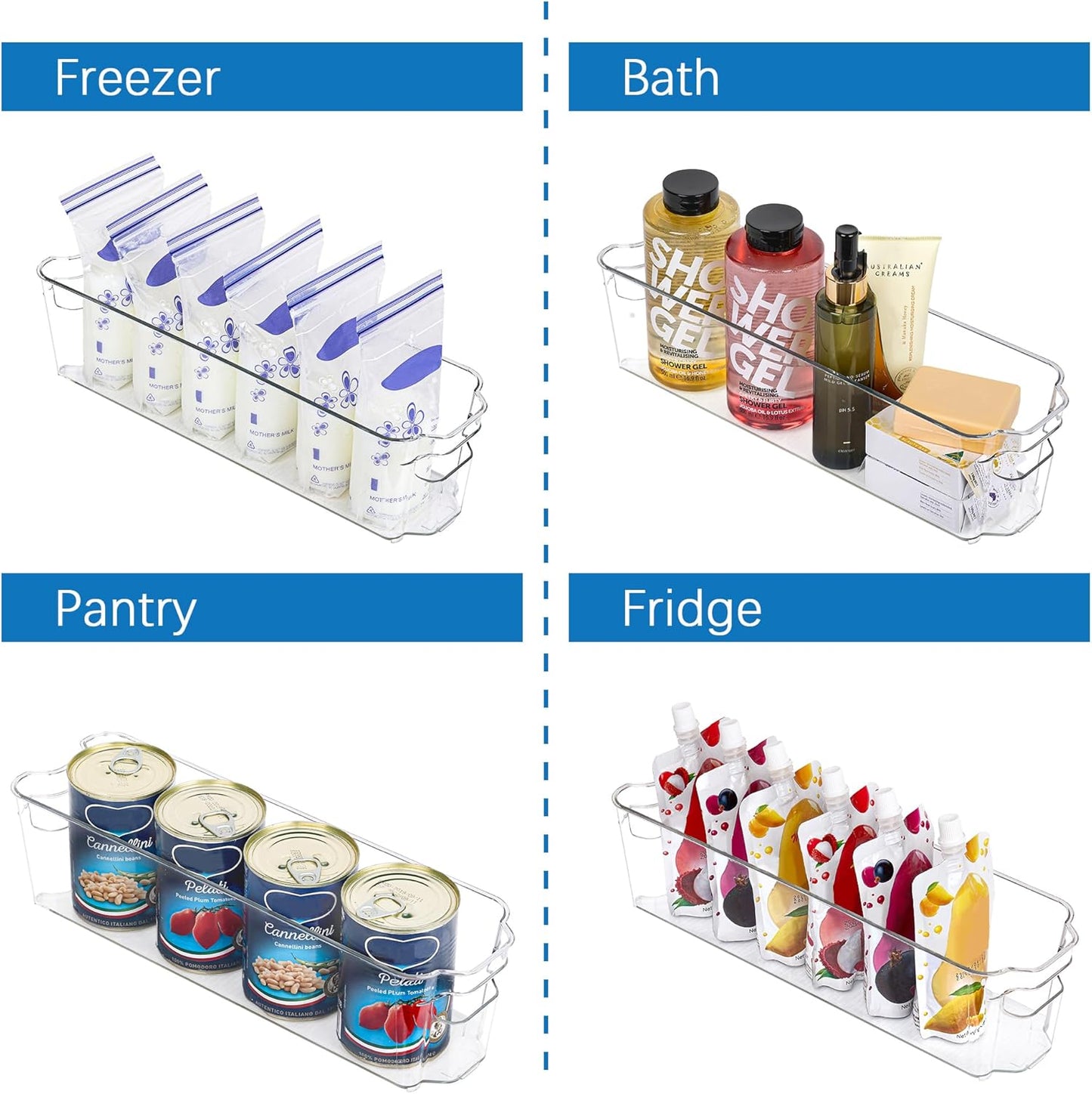 Klarer Kunststoff-Aufbewahrungsbehälter, vielseitig für Gefrierschrank, Bad, Speisekammer, Kühlschrank.