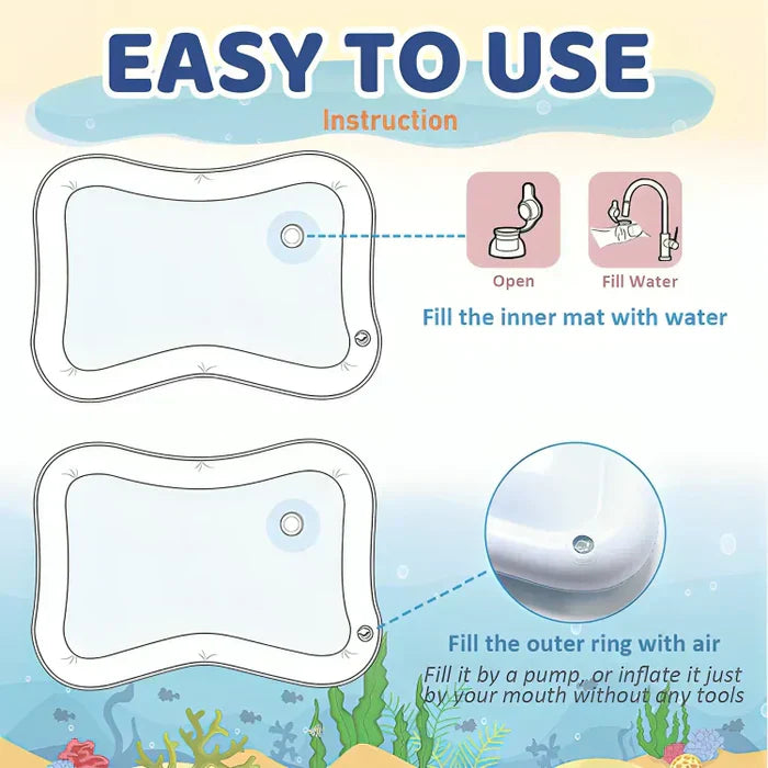 Aufblasbare Wassermatte für Babys, einfach zu befüllen, transparent, langlebig, spielerisch.