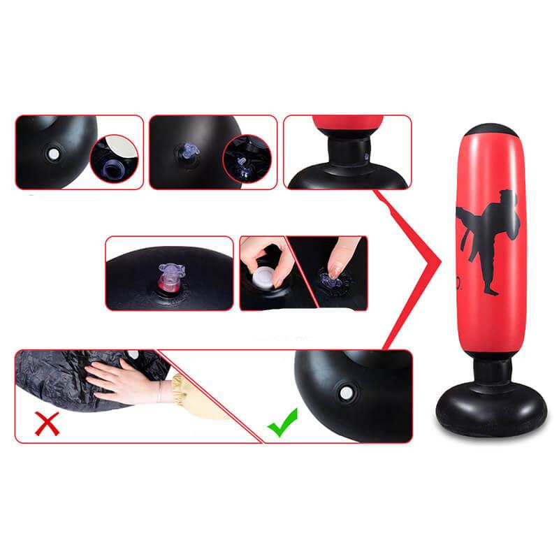 Aufblasbarer Boxsack für Kinder, rot-schwarz, mit Standfuß, ideal für Training und Fitness.