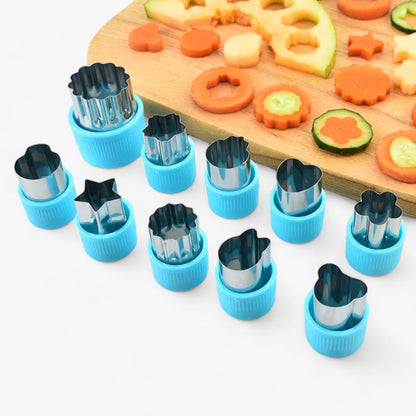 Ausstechformen Set, Edelstahl, blau, für Gemüse und Obst, kreative Küche, 12-teilig.